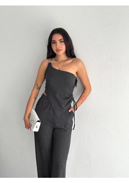Asimetrik Crop Pantalon Ikili Takım - Füme fiyatları