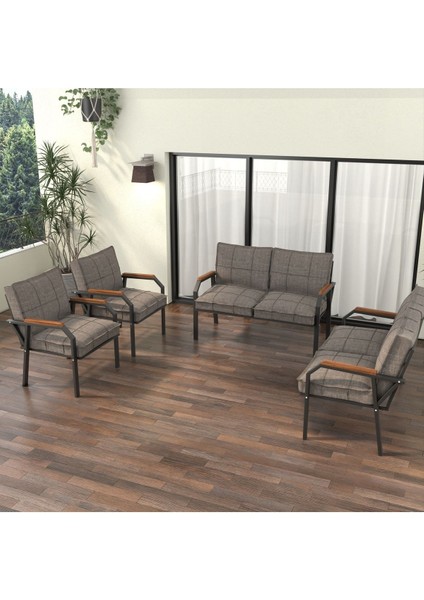 Hayal Serisi Modern Balkon, Bahçe, Cafe - Metal Kanepe Koltuk Takımı 2+2+1+1 - Cappucino