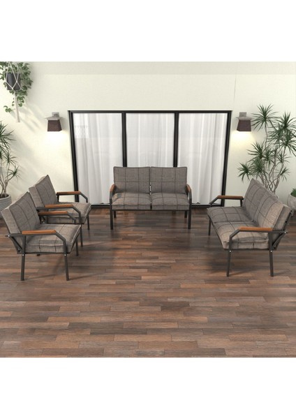 Hayal Serisi Modern Balkon, Bahçe, Cafe - Metal Kanepe Koltuk Takımı 2+2+1+1 - Cappucino