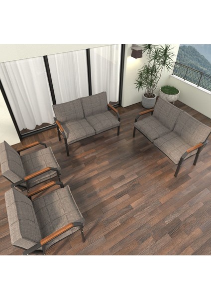 Hayal Serisi Modern Balkon, Bahçe, Cafe - Metal Kanepe Koltuk Takımı 2+2+1+1 - Cappucino