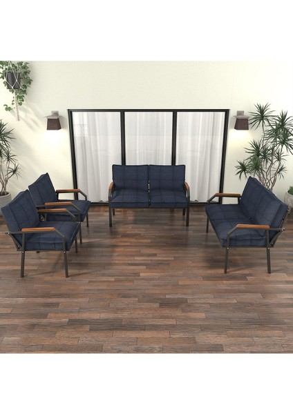 Hayal Serisi Modern Balkon, Bahçe, Cafe - Metal Kanepe Koltuk Takımı 2+2+1+1 - Lacivert