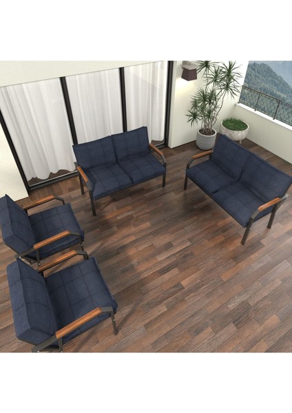 Hayal Serisi Modern Balkon, Bahçe, Cafe - Metal Kanepe Koltuk Takımı 2+2+1+1 - Lacivert