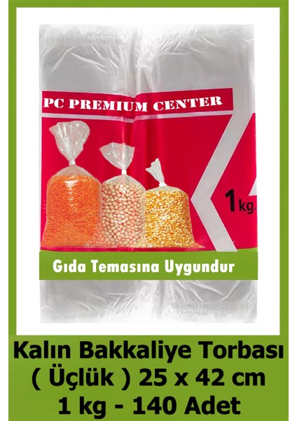 ( Üçlük ) Kalın Bakkaliye Torbası 25 x 42 cm 1 kg 140 Adet - Buzdolabı Poşeti - Bakliyat Naylonu