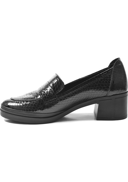 219.550 Hakiki Deri Siyah Anatomik Kısa Kalın Topuklu Kadın Ayakkabı modelleri