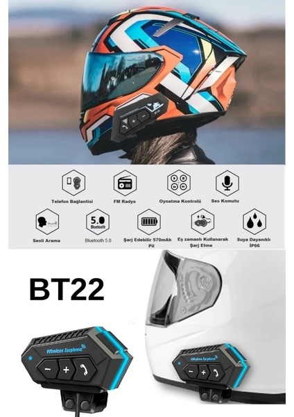BT22 Bluetooth 5.0 Destekli Kask Kulaklığı Intercom Motosiklet Kulaklığı modelleri