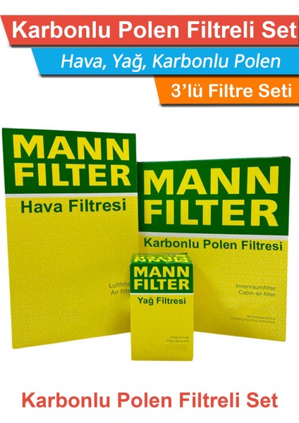 Seat Leon 1.9 2.0 Tdı Dizel Mann Filtre Seti 2006-2012 Hava+Yağ+Karbonlu Polen
