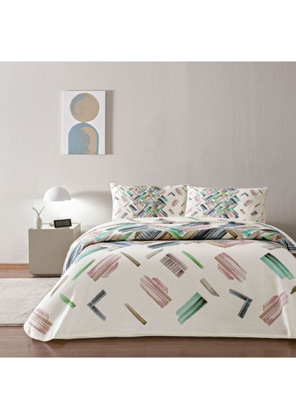 Baskılı Juno Tek Kişilik Pike Takımı Mavi