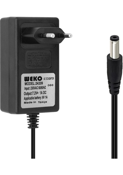 7.2 Volt - 1 Amper 5.5*2.5 Uçlu Kırmızı Yeşil Ledli Yerli Üretim Priz Tipi Şarj Adaptör (OUT:6V-1A) (4887)
