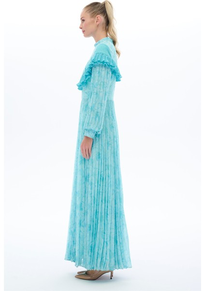 Desenli Plata Elbise Mavi modelleri