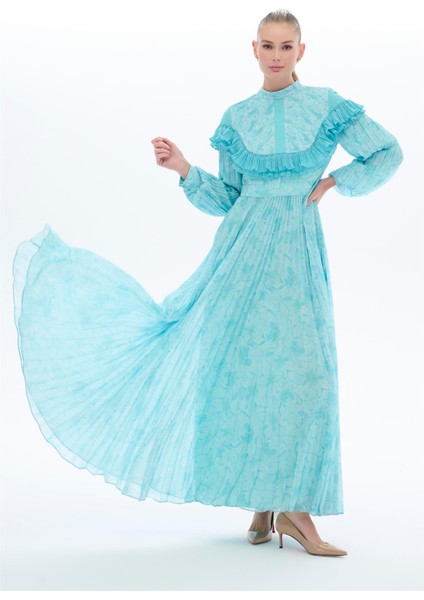 Desenli Plata Elbise Mavi indirimleri