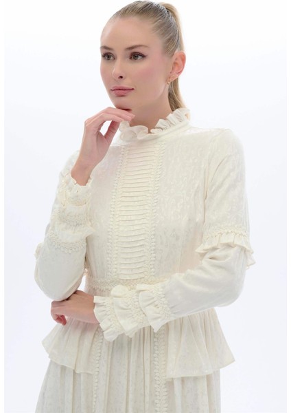 Hakim Yaka Dantelli Elbise Beyaz fiyatları