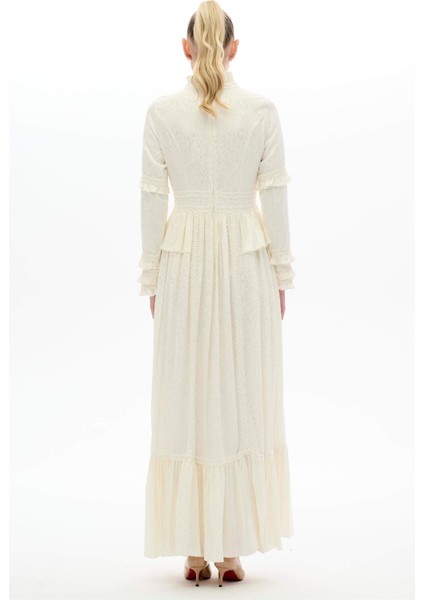 Hakim Yaka Dantelli Elbise Beyaz fırsatları