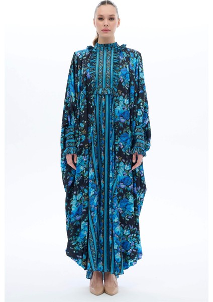 Şerit Garnili Kaftan Elbise Saks