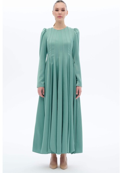Şerit Biyeli Elbise Yeşil
