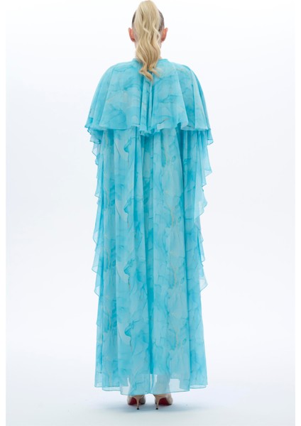 Omuzları Pelerinli Elbise Mavi fırsatları