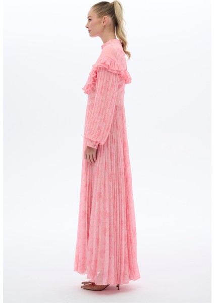 Desenli Plata Elbise Pembe modelleri