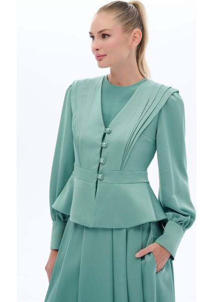 Vintage Görünümlü Etek Bluz Takım Yeşil fiyatları