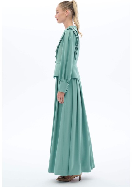 Vintage Görünümlü Etek Bluz Takım Yeşil modelleri