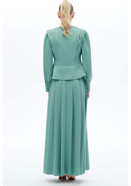 Vintage Görünümlü Etek Bluz Takım Yeşil fırsatları