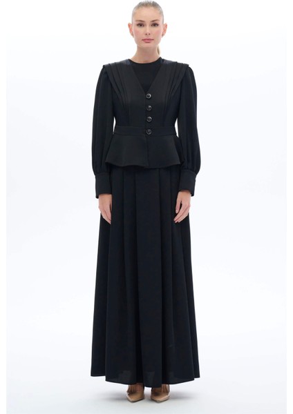 Vintage Görünümlü Etek Bluz Takım Siyah