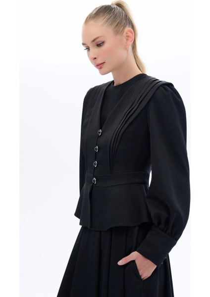 Vintage Görünümlü Etek Bluz Takım Siyah fiyatları