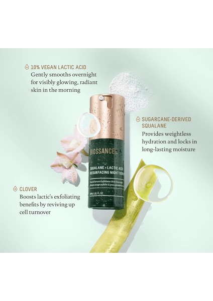 Squalane + Laktik Asit Yüzey Yenileyici Gece Serumu. Cildi Yumuşatmak ve Pürüzsüzleştirmek, Ince Çizgileri Azaltmak ve Cildi Aydınlatmak Için Peeling Aha