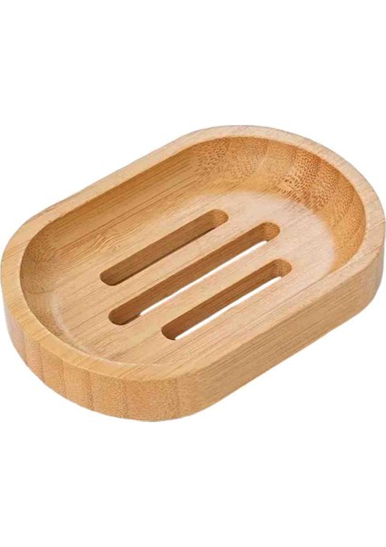 Kamptek Ahşap Yuvarlak Bambu Katı Sabunluk Dekor Lavabo Duş Sabunluk Oval Tasarım