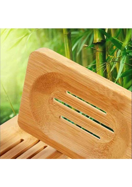 Kamptek Ahşap Bambu Katı Sabunluk Dekor Lavabo Duş Sabunluk Kare