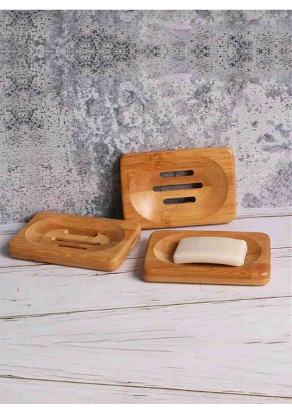 Kamptek Ahşap Bambu Katı Sabunluk Dekor Lavabo Duş Sabunluk Kare