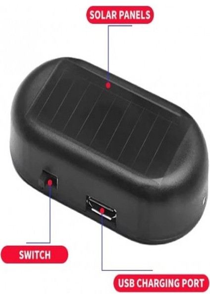 Kırmızı Ledli Işık Güneş Enerjisi ve USB ile Şarj Edilebilir Caydırıcı Araba Alarm Ledi