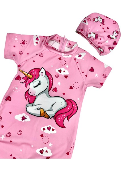 Kız Çocuk Pembe Bone ve Gizli Fermuarlı Tulum Mayo fiyatları