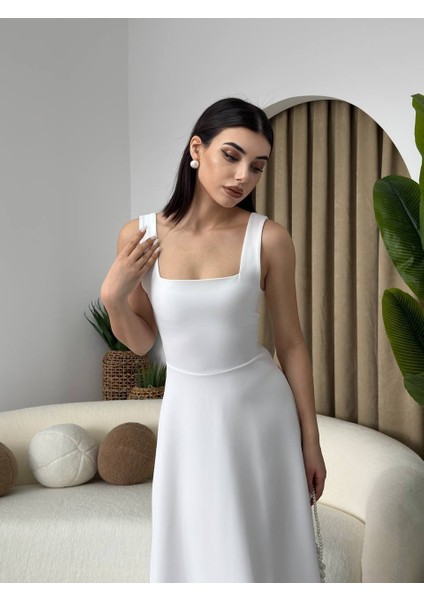 Kare Yaka Askılı Kloş Uzun Elbise fiyatları