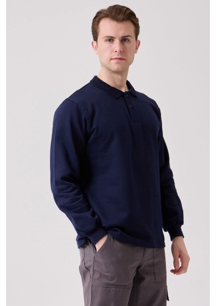 Galanthus Polo Sweat Erkek Uzun Kollu Pamuklu Sweatshirt İş ve Günlük Kullanım İçin