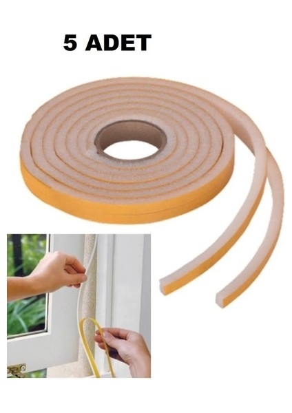 5 Adet Kapı Pencere Isı Yalıtım Süngeri Yapışkanlı Pencere Rüzgar Bandı 18 mm x 2,5 M