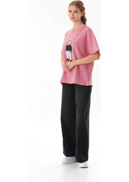 Ayıcık Nakışlı Oversize Tişört