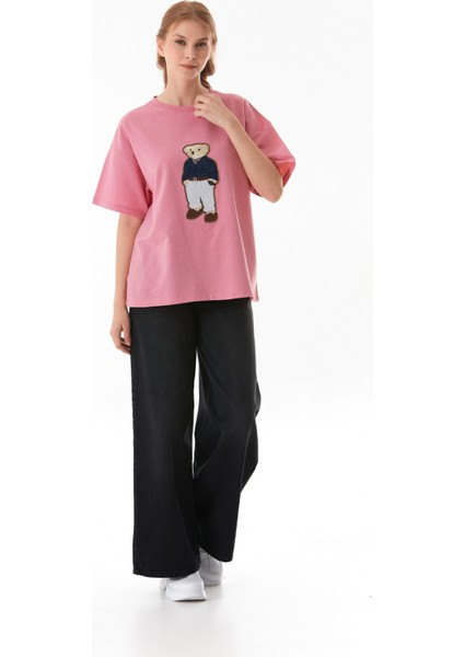 Ayıcık Nakışlı Oversize Tişört