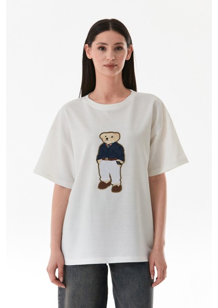 Ayıcık Nakışlı Oversize Tişört