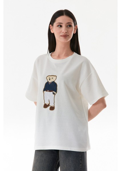 Ayıcık Nakışlı Oversize Tişört