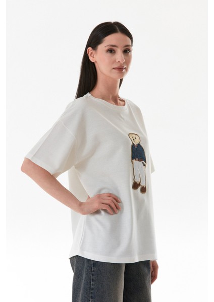 Ayıcık Nakışlı Oversize Tişört