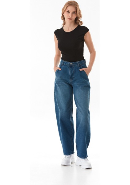 Fermuarlı Yüksek Bel Skater Jean