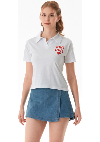 Min Min Baskılı Polo Yaka Tişört