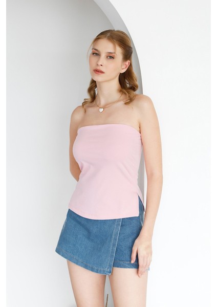 Basic Yanları Yırtmaçlı Straplez Büstiyer