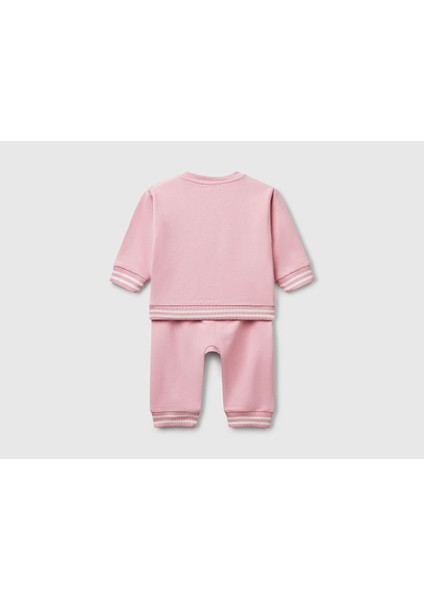Bebek Pembe Baskılı Reglan Kol Üst ve Beli Büzgülü Eşofman Takım fiyatları
