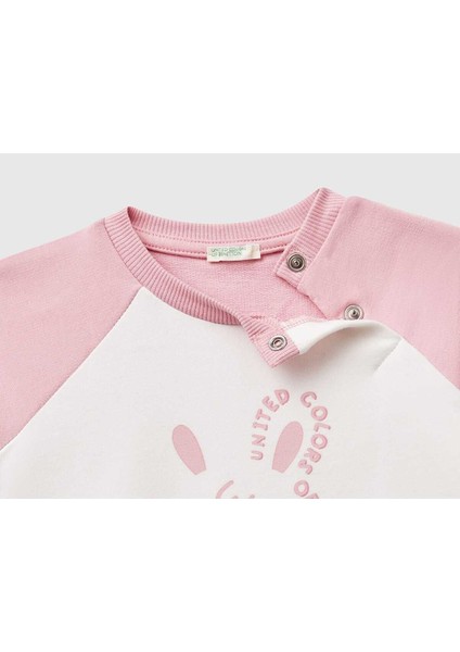 Bebek Pembe Baskılı Reglan Kol Üst ve Beli Büzgülü Eşofman Takım modelleri