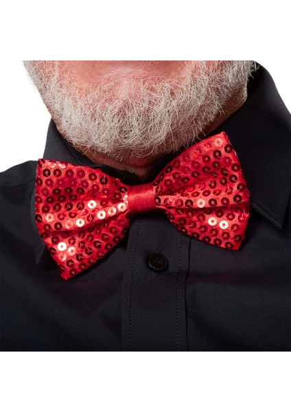 Gece Işıltısı Kırmızı Payetli Pullu Papyon 7x2 cm (4887)