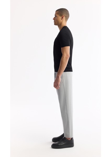 Erkek Siyah Bisiklet Yaka Önü Jakar Detaylı Rayon Triko T-shirt A51Y5004