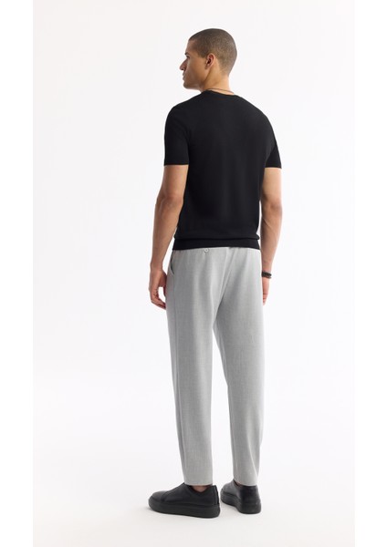 Erkek Siyah Bisiklet Yaka Önü Jakar Detaylı Rayon Triko T-shirt A51Y5004