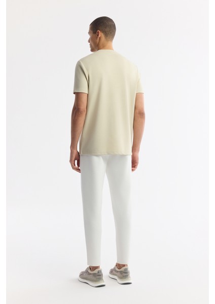 Erkek Bej Bisiklet Yaka Hologram Baskılı İnterlok T-Shirt A51Y1006