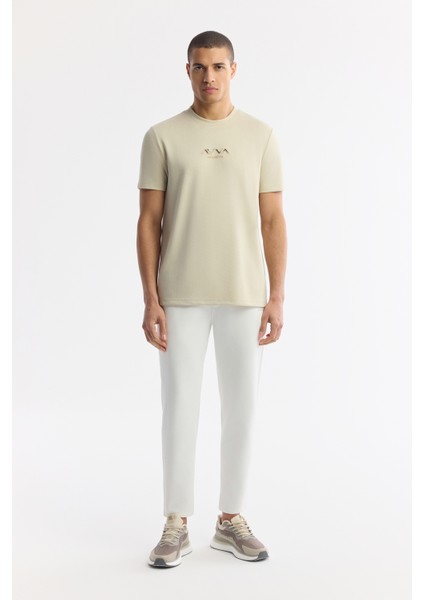 Erkek Bej Bisiklet Yaka Hologram Baskılı İnterlok T-Shirt A51Y1006