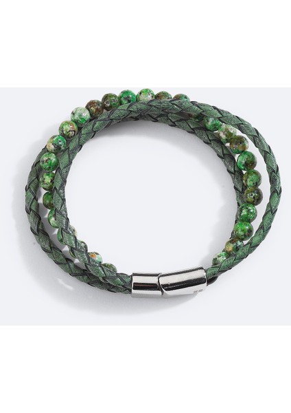 Erkek Yeşil %100 Deri Cety Taşlı Bileklik A51Y9602 modelleri